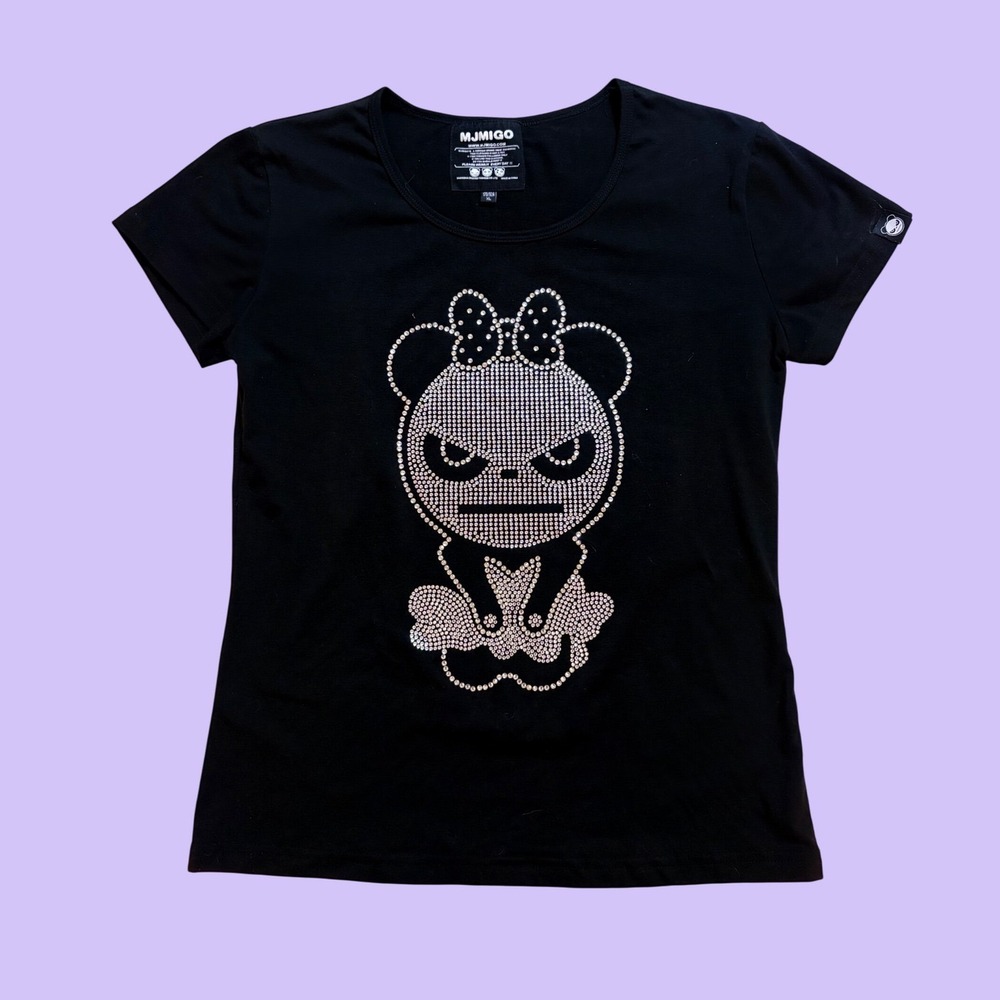Y2K MJMIGO Rhinestone Graphic Tee Shirt Streetwear Scene #17